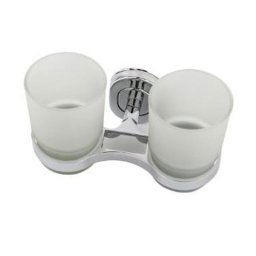 Trade Shop - Supporto Porta Spazzolini Con Bicchiere Doppio In Vetro A Parete Accessori Bagno -