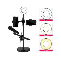 Trade Shop - Anello Luminoso A Led Per Selfie Con Supporto Cellulare Microfono Camera 16cm -