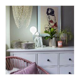 Trade Shop - Lampada Lume Da Scrivania E27 Decorativa A Forma Di Scimmia Bianca Abat Jou D07 -