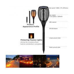 Trade Shop - Faretto Luce Solare 96led Effetto Fiamma Impermeabile Ip65 Illuminazione Giardino -