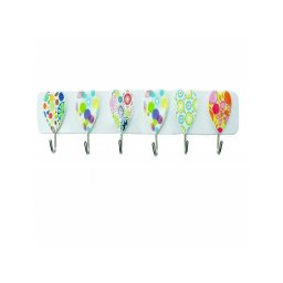 Trade Shop - Barra 6 Ganci Acciaio Cuore Adesiva Appendini Plastica Appendi Tutto Cucina -