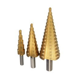 Trade Shop - Kit Set Fresa A Gradini Scalini Conica Hss 4-32 4-20 4-12 Mm Allargafori Punta -
