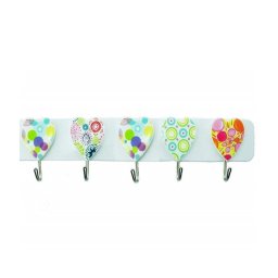 Trade Shop - Barra 5 Ganci Acciaio Cuore Adesiva Appendini Plastica Appendi Tutto Cucina -