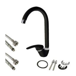 Trade Shop - Miscelatore Canna Alta Nero 52941 Doppio Foro Monocomando Rubinetteria -