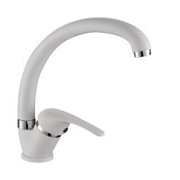 Trade Shop - Miscelatore Lavello Canna Bassa Bianco Lavandino Cucina Doppio Foro Monocomando -