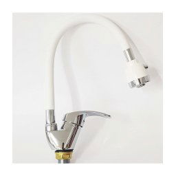 Trade Shop - Miscelatore Lavello Colore Bianco Cromato Lavandino Doccetta Flessibile Snake -