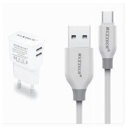 Trade Shop - Kit Caricabatterie Da Muro 2 Porte Usb 2.1a + Cavo Micro Usb 1mt Maxtech Ca-s039 -