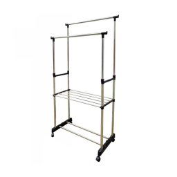 Trade Shop - Stand Appendiabiti Doppio In Acciaio Con Ruote Aste Telescopiche Regolabile -
