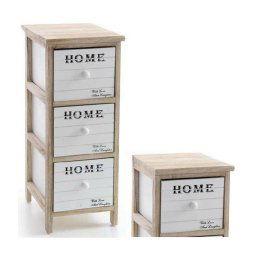 Trade Shop - Cassettiera 3 Cassetti H62 26x32cm Bianca Legno Naturale Moderna Portaoggetti -