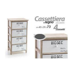 Trade Shop - Cassettiera 4 Cassetti H 73 40x29cm Bianco Legno Naturale Arredamento Moderno -