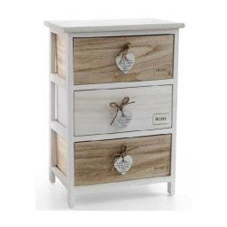 Trade Shop - Cassettiera Con 3 Cassetti 58x40x29cm Cuore Bianco Legno Naturale Casa Moderno -