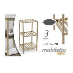 Trade Shop - Mobile Scaffale In Legno 3 Ripiani Mensole 35x30x70cm Arredamento Casa Bagno -