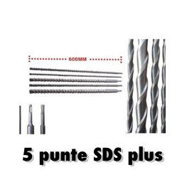 Trade Shop - Punte Giganti 600mm Sds Plus Set 5 Pezzi Per Muro Cemento Calcestruzzo -