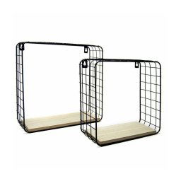 Trade Shop - 2 Mensole Da Parete Moderne Design Cubo Mensola Scaffale Legno Metallo Nero -