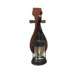 Trade Shop - Applique Lanterna A Parete In Legno Stile Vintage E27 Lampada Industriale E30 -