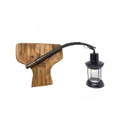 Trade Shop - Applique Lanterna Stile Industriale Lampada Parete Legno Country E27 Vintage E55 -