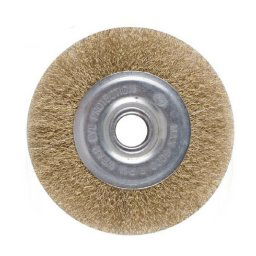 Trade Shop - Spazzola A Disco Filo In Ferro Ondulati Ottonati Con Gambo 125 Mm Per Trapano -
