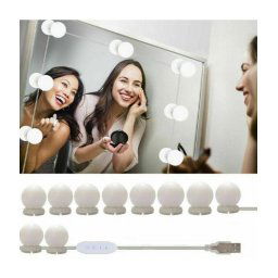Trade Shop - Kit 10 Pezzi Lampadine Luci Led Rotondi Per Specchio Trucco Make Up Bagno -