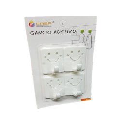 Trade Shop - Set 4 Ganci Appendini Da Parete Adesive Casa Cucina Bagno Attaccapanni Smile -