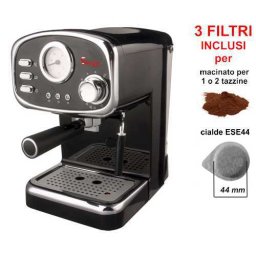 Macchina per Caffe Espresso e Cappuccino caffe in polvere e Cialde di carta con Indicatore di Temperatura e 3 filtri Cremilda