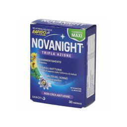 NOVANIGHT Tripla Azione con Melissa e Melatonina per Dormire, Senza Glutine, 30 Compresse