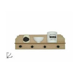 Trade Shop - Mensola In Legno Da Parete Ripiano Con 4 Appendini Decorazione Casa 12x40x4 Cm -