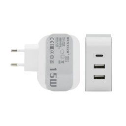 Trade Shop - Caricatore Parete Casa Doppia Porta Usb 1x Usb-c Type-c Ricarica 15w 3a Ca-s049 -