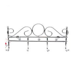 Trade Shop - Appendiabiti Attaccapanni In Metallo Colore Silver A Parete 4 Posti Ganci 30x12 -