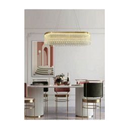 Trade Shop - Lampadario Led Soffitto Sospensione Contemporaneo Cristalli Ovale Dorato Lp-29 -