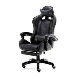 Trade Shop - Sedia Poltrona Gaming Ufficio Casa In Ecopelle Cuscino Lombare Poggiatesta Piedi Nero -