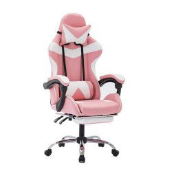 Trade Shop - Sedia Poltrona Gaming Ufficio Casa In Ecopelle Cuscino Lombare Poggiatesta Piedi Rosa -
