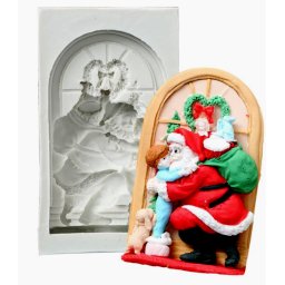 Grande Babbo Natale con sacco regali e Bambino. Santa Claus Window Silicone Mold. Stampo silicone