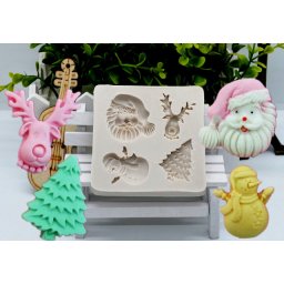 Albero di Natale Renna Pupazzo di neve e Albero. Christmas Deer Snowman Tree Shape Silicone Resin Mold. Stampo silicone con 4 forme