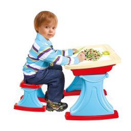 Trade Shop - Banco Scuola Scrivania Celeste + Sedia Piano Ribaltabile Con Vano Porta Oggetti -