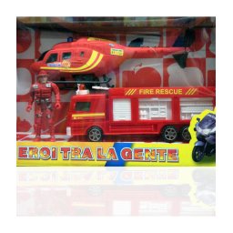Trade Shop - Elicottero Camion Pompieri Giocattolo Con Personaggio Vigile Del Fuoco Accessori -