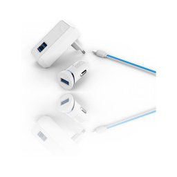 Trade Shop - 3 In 1 Spina Alimentatore Con 2 Porte Usb Adattatore Smartphone Cellulare -