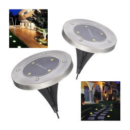 Trade Shop - 2 X Lampada Luce Led Solare Disk Lights Esterno Giardino Waterproof Segna Passo -