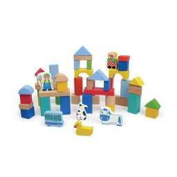 Trade Shop - Costruzioni In Legno 50pz Blocchi Mattoncini Costruzione Bambini Con Contenitore -