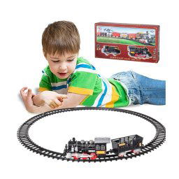 Trade Shop - Pista Treno Trenino Per Bambini 204cm Con Binari Locomotiva Vagone Luci E Suoni -