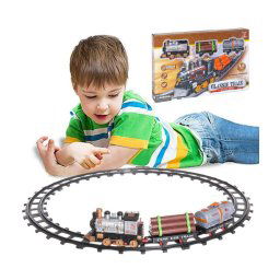 Trade Shop - Pista Treno Trenino Per Bambini Lunghezza 144cm Con Binari Locomotiva E 2 Vagoni -