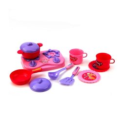 Trade Shop - Set Cucina Per Bambine 11 Pz Con Piano Cottura Stoviglie Pentole Accessori Gioco -