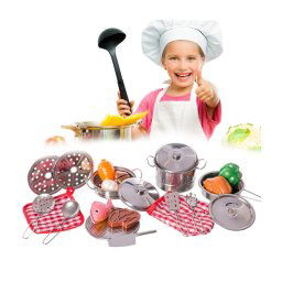 Trade Shop - Set Cucina Giocattoli Bambini In Metallo 23pz Con Pentole Mestoli E Accessori -
