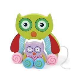 Trade Shop - Gioco Gufetto Legno Trainabile Gufo Giocattolo Per Bambini Da Tirare 18cm Verde -