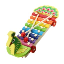 Trade Shop - Gioco Giocattolo Pavone Musicale Xilofono Per Bambini In Legno 8 Piastre -
