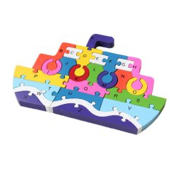 Trade Shop - 3d Puzzle Legno Forma Di Nave Educativo Lettere Numeri Bambini Imparare -