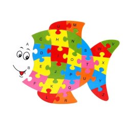 Trade Shop - 3d Puzzle Legno Forma Di Pesce Educativo Lettere Numeri Bambini Imparare -