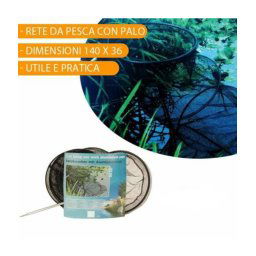 Trade Shop - Rete Da Pesca Con Palo Alluminio Pesci Gamberi 36x140 Cm Kit Mare Lago Fiume -