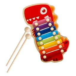 Trade Shop - Xilofono In Legno Giocattolo Musicale Per Bambini 8 Note Dinosauro Multicolore -