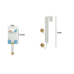 Trade Shop - Appendiabiti Appendino Da Porta Metallo Bianco Palline Legno 2 Posti Ganci 79553 -