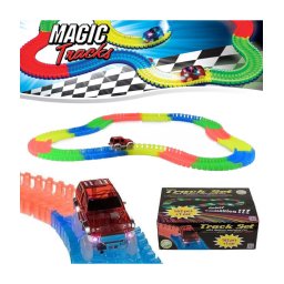 Trade Shop - Pista Multicolore Con Macchina A Led 162 Pezzi Binari Componibili Multi Percorso -